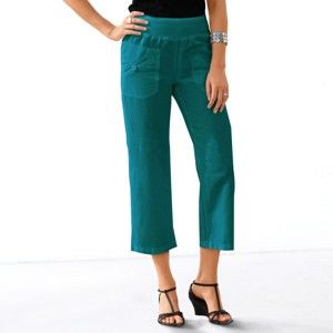 Blancheporte 7/8 kalhoty len/bavlna smaragdová 54