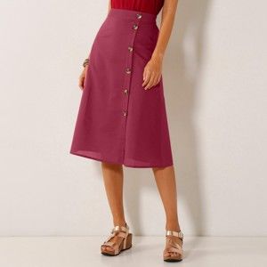 Blancheporte Midi sukně na knoflíky - bavlna/len bordó 50