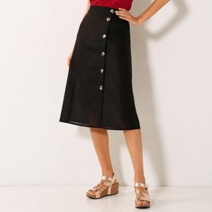 Blancheporte Midi sukně na knoflíky - bavlna/len černá 54
