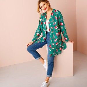 Blancheporte Dlouhá kimono košile smaragdová 54