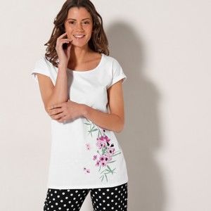 Blancheporte Pyžamové tričko se středovým potiskem květin bílá 38/40