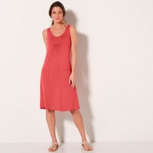 Blancheporte Jednobarevné úpletové šaty korálová 50