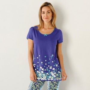 Blancheporte Pyžamové tričko s květinovým potiskem a krátkými rukávy indigo 56