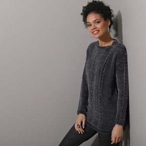 Blancheporte Žinylkový pulovr s copánkovým vzorem šedá 34/36
