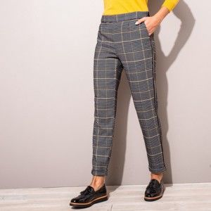Blancheporte Kostkované kalhoty s kontrastními lampasy černá/hořčicová 44