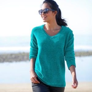 Blancheporte Žinylkový pulovr s výstřihem do "V" zelená 50