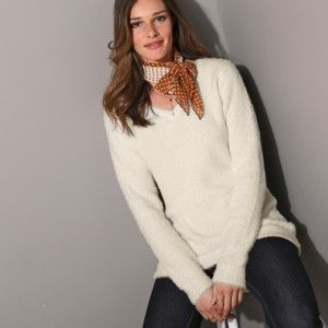 Blancheporte Jemný pulovr s výstřihem do "V" bílá 34/36