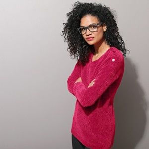 Blancheporte Žinylkový pulovr s výstřihem do "V" růžová fuchsie 54