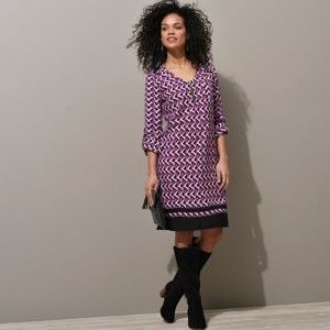 Blancheporte Šaty se zipem a grafickým designem purpurová/černá 42