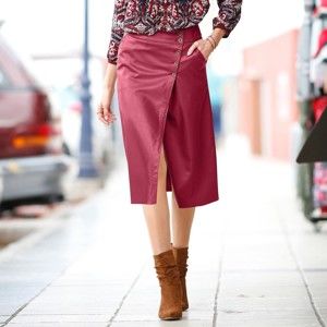 Blancheporte Pouzdrová koženková sukně tmavě červená 52