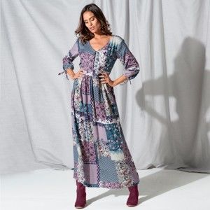 Blancheporte Dlouhé šaty v patchwork designu švestková/indigo 38