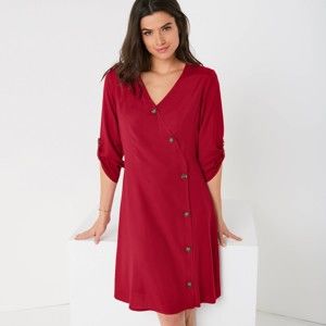 Blancheporte Šaty s asymetrickou knoflíkovou légou, jednobarevné tmavě červená 50