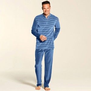 Blancheporte Sametové pyžamo s proužky modrá 107/116 (XL)