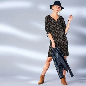 Blancheporte Šaty s grafickým vzorem černá/karamelová 38