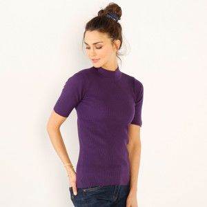 Blancheporte Žebrovaný pulovr s krátkými rukávy purpurová 42/44