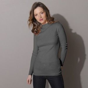 Blancheporte Žebrovaný pulovr se stojáčkem, délka cca 63 cm šedá 42/44