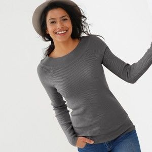 Blancheporte Jednobarevný žebrovaný pulovr šedá 52