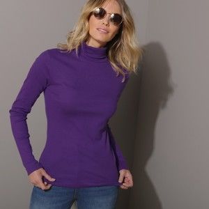 Blancheporte Jednobarevné tričko se stojáčkem a dlouhými rukávy fialová 50