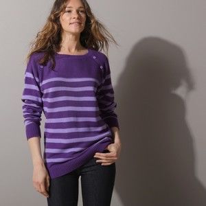 Blancheporte Pruhovaný pulovr s knoflíky fialová/lila 52
