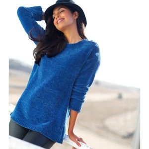 Blancheporte Žinylkový pulovr s knoflíkovým zdobením tmavě modrá 54