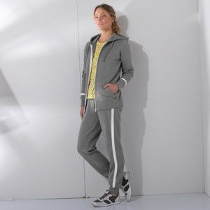 Blancheporte Sportovní kalhoty, dvoubarevné šedý melír/bílá 54