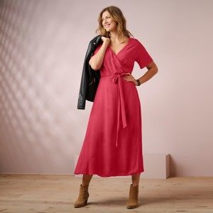 Blancheporte Dlouhé šaty s překřížením, jednobarevné tomatová 42