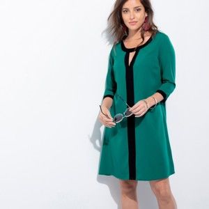 Blancheporte Rovné dvoubarevné šaty zelená/černá 44