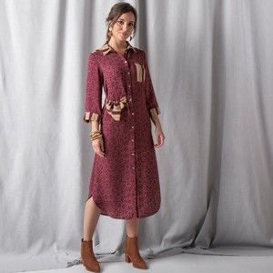 Blancheporte Košilové šaty s potiskem bordó/medová 44