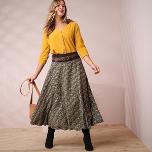 Blancheporte Polodlouhá sukně s minimalistickým vzorem khaki 56