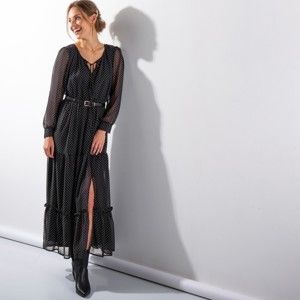 Blancheporte Dlouhé voálové šaty černá/režná 50