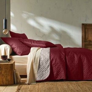 Blancheporte Dvoubarevný přehoz na postel bordó/béžová povlak na polštář 65x65cm