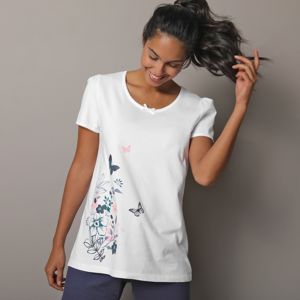 Blancheporte Pyžamové tričko s krátkými rukávy a středovým potiskem bílá 34/36