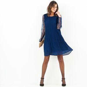 Blancheporte Šaty s plisováním a krajkou temně modrá 38
