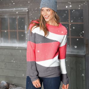 Blancheporte Žakárový pulovr s kulatým výstřihem růžová/šedá 42/44