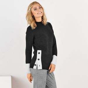 Blancheporte Dvoubarevný pulovr s knoflíkovou patkou černá/bílá 52