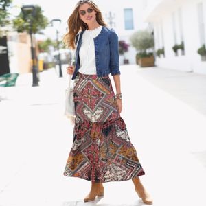 Blancheporte Dlouhá sukně s patchwork vzorem karamelová/indigo 42