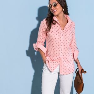 Blancheporte Dvoubarevná košile s potiskem a dlouhými rukávy růžová pudrová 40