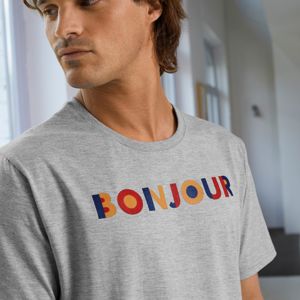 Blancheporte Pánské tričko s potiskem "Bonjour" šedý melír 107/116 (XL)