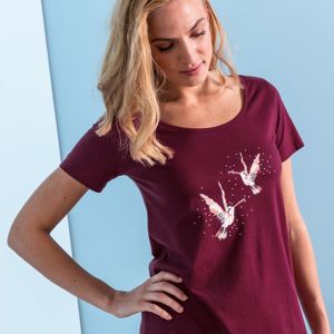 Blancheporte Krátká noční košile s potiskem ptáků třešňová 52