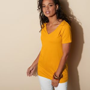 Blancheporte Jednobarevné tričko s výstřihem do "V" šafránová 50