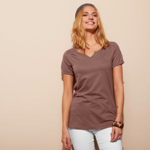 Blancheporte Jednobarevné tričko s tuniským výstřihem kaštanová 42/44