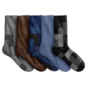 Blancheporte Ponožky v grafickém designu, sada 5 párů modrá+šedá+kaštanová 43/46