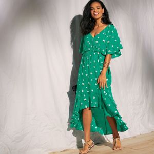 Blancheporte Volánové šaty s potiskem zelená/bílá 40