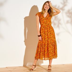 Blancheporte Dlouhé šaty s potiskem oranžová/růžová 44