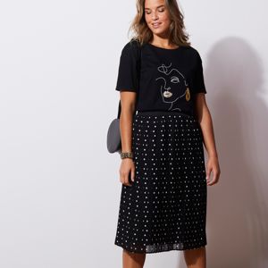Blancheporte Plisovaná sukně, potisk puntíků černá/bílá 56
