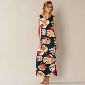 Blancheporte Dlouhé šaty s tropickým vzorem zelená/korálová 50