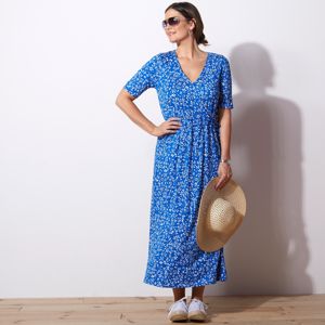 Blancheporte Dlouhé šaty s překřížením, potisk květin modrá/bílá 52