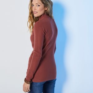 Blancheporte Žebrovaný pulovr se stojáčkem, délka cca 72 cm mahagonová 38/40