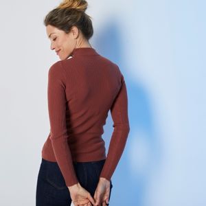 Blancheporte Žebrovaný pulovr se stojáčkem, délka cca 63 cm mahagonová 52