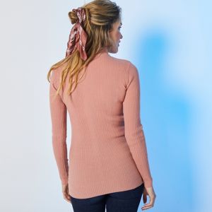 Blancheporte Žebrovaný pulovr se stojáčkem, délka cca 72 cm růžové dřevo 34/36